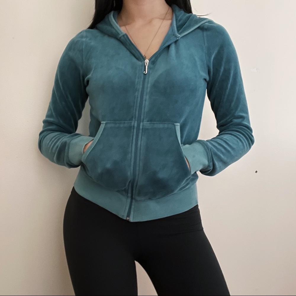 Vintage Juicy Couture Teal Velour Hoodie